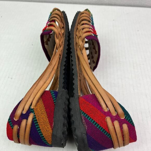 Sandals Womens 37 Authentic Leather Textile Huarache Multicolor Handmade - Picture 8 of 11